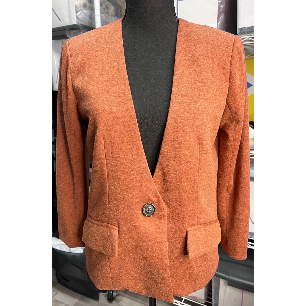 Cartonnier Anthropologie Blazer Women M Rust Orange Knit Jacket Open Front